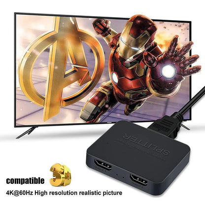 4K HDMI Splitter 1 in 2 Out | Dual Display Video Distributor for TV Projector Monitor
