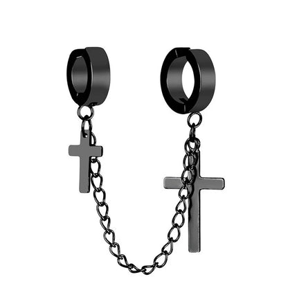 Fashion Punk Cross Pendant Clip Earring | Unisex Metal Chain Tassel Ear Cuff