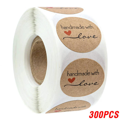 Vintage Kraft Paper Stickers | Handmade With Love Thank You Labels for Packaging and Gifts