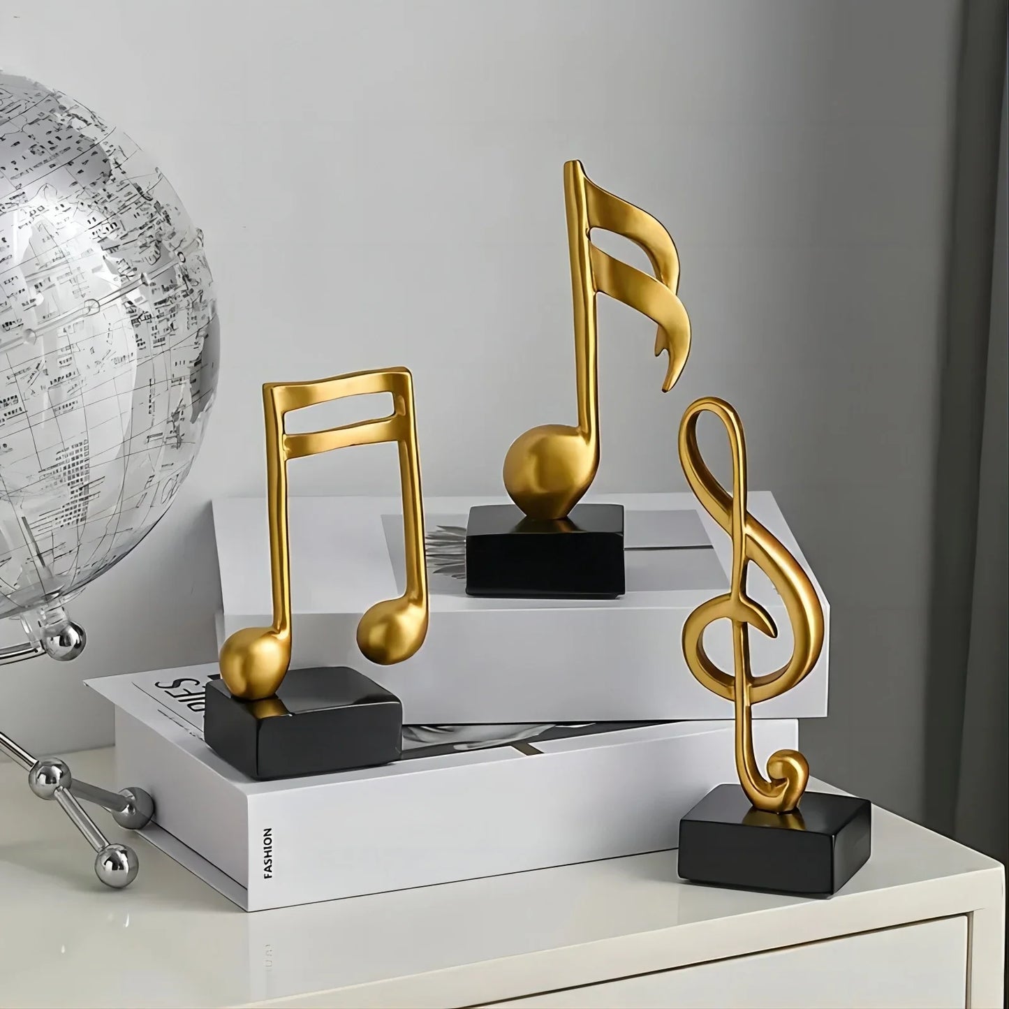 Set de 3 Piezas de Decoraciones de Notas Musicales, Regalos, Estatuas Musicales, Estatuas Modernas, Esculturas, Centros de Mesa, Artesanías, Dorado.