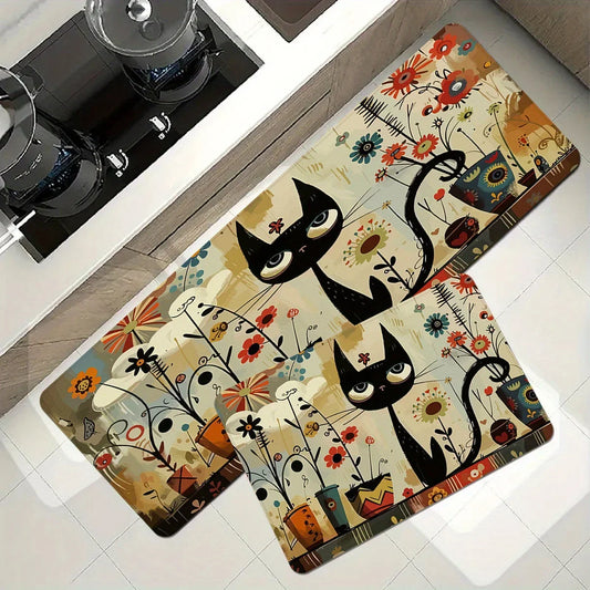 VIKAMA Black Cat Pattern Kitchen Rug Long Carpet Waterproof Bathroom Mat Rug For Bedroom Carpet For Live Room Home Decoration