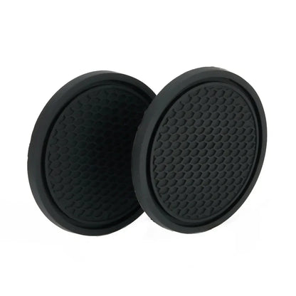 2pcs Black Car Cup Holder Anti Slip Coaster Pads | Universal Interior Accessories