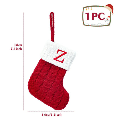 Christmas Socks Knitting Snowflake Letter Stocking Christmas Decoration for Home 2024 Xmas Tree Ornament Gift Navidad Natal A-Z