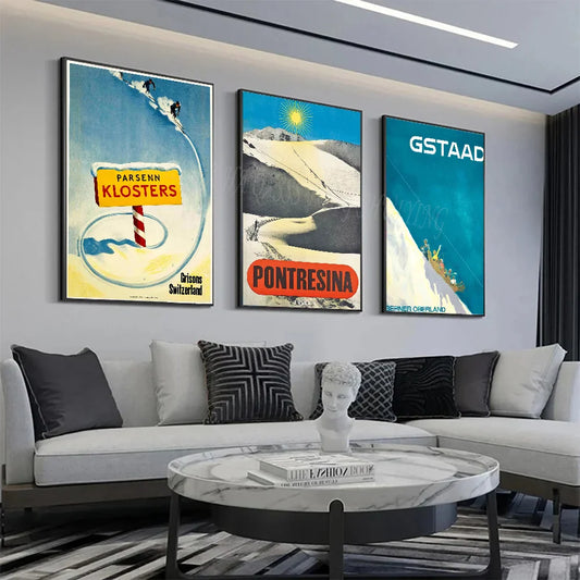 Póster de Arte de Esquí Vintage Montaña Nieve Suiza Bernesa HD Pósters Decoración Hogar Habitación Bar Cafetería Pintura Mural