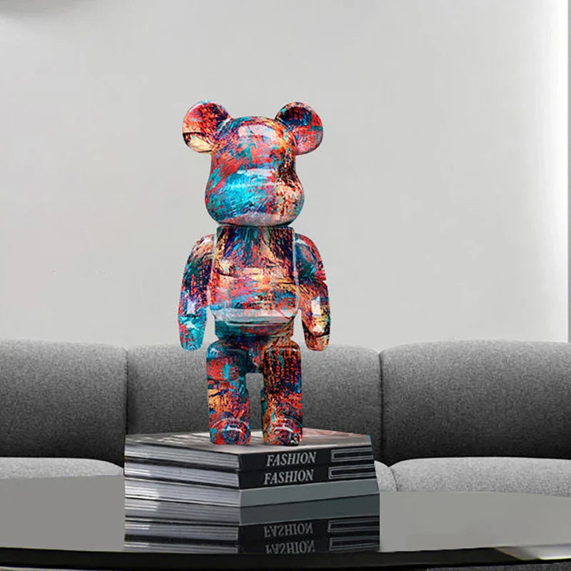 27cm/10 pouces Figurine d'ours Graffiti Décoration d'intérieur Animal Ornement Abstrait Pot de rangement d'argent Sculpture de chambre moderne Décor de table