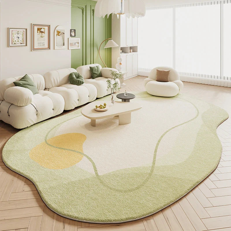 Tapis de salon VIKAMA Green Carpet en forme de crème, style 2025, nouveau tapis de chevet de chambre irrégulier en peluche, décoration d'intérieur