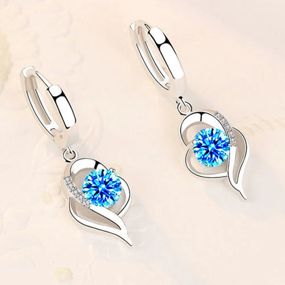 925 Sterling Silver Crystal Zircon Drop Earrings | Heart-Shaped Fashion Jewelry for Women