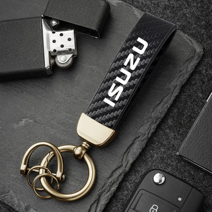 Isuzu Dmax Keychain with Microfiber Leather | Carbon Fiber Style Key Ring