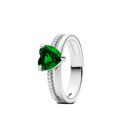 925 Sterling Silver Blue Green Heart Ring | Women's Wedding Band with Zircon