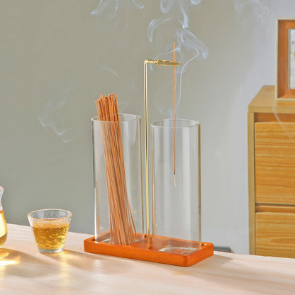 2 in 1 Incense Holder Upside Down Glass Incense Holder for Sticks Anti-Ash Incense Burner with Ash Catcher & Incense Storage
