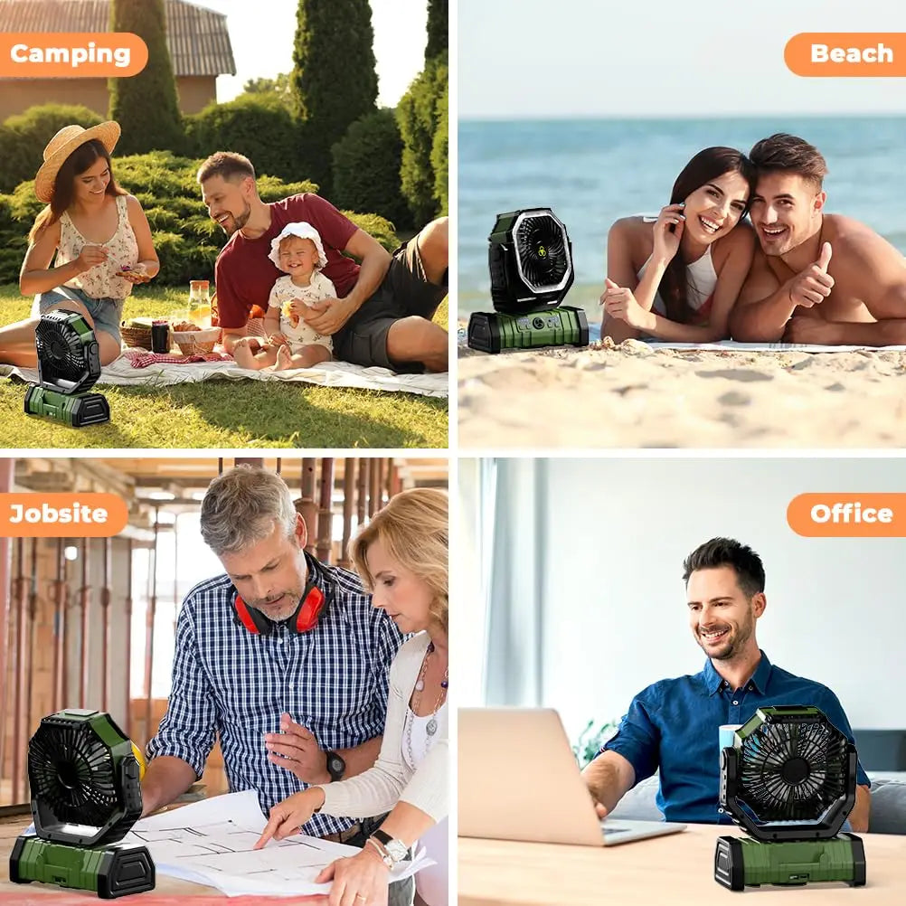 Outdoor Companion | Rechargeable Camping Fan with LED Light & Power Bank | 20,000mAh Battery for Extended Outdoor Comfort