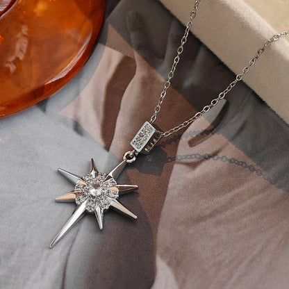 316L Stainless Steel Star Pendant Necklace | Shiny Zircon Jewelry for Women