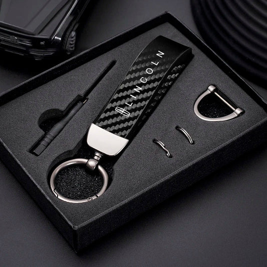 Carbon Fiber Style Car Keychain | Microfiber Leather Key Ring for Lincoln Navigator