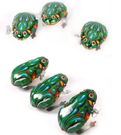 Classic Tin Wind-Up Jumping Iron Frog Toy | Vintage Clockwork Toy for Kids