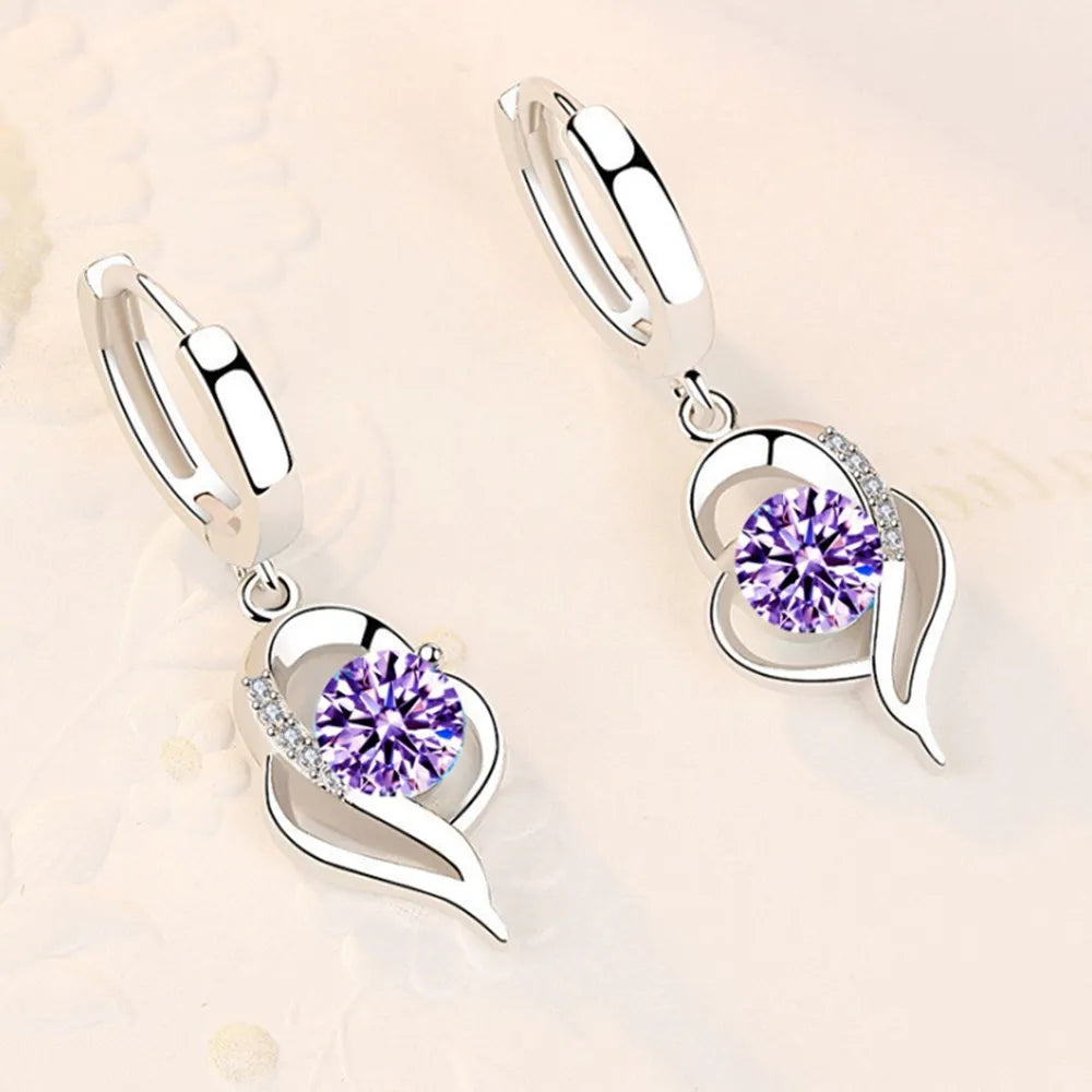 925 Sterling Silver Crystal Zircon Drop Earrings | Heart Shaped Fine Jewelry for Women