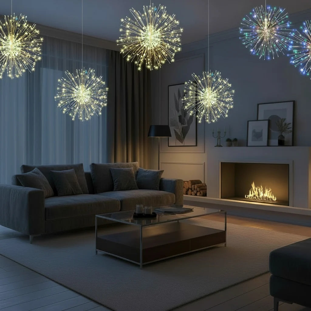 LED Firework Fairy Lights Copper Wire Starburst 8 Modes Remote Outdoor Decor