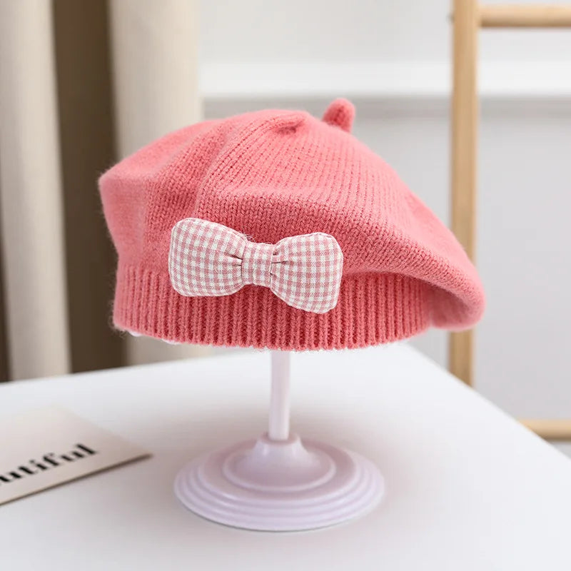 Winter Baby Girl Knitted Beret Hat | Cute Princess Bow Beanie for Toddlers 1-4Y