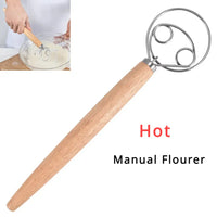Stainless Steel Danish Dough Whisk | Wooden Handle Bread Mixer for Baking