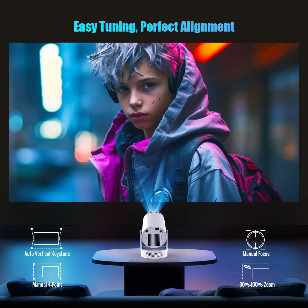Projecteur portable 8K HD avec WiFi6 BT5.0 Android pour cinéma maison et extérieur