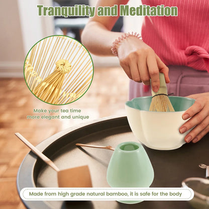 Juego de 5 Batidores de Matcha Japoneses, Batidor de Matcha de Bambú, Cuchara Tradicional para Té, Cuchara Profunda, Colador de Té de Acero Inoxidable para Amantes del Té