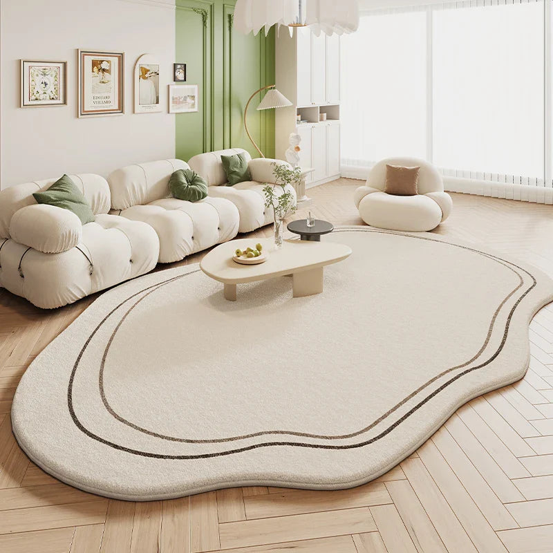 Tapis de salon VIKAMA Green Carpet en forme de crème, style 2025, nouveau tapis de chevet de chambre irrégulier en peluche, décoration d'intérieur
