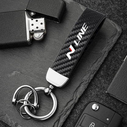 Carbon Fiber Style Keychain for Hyundai | Premium Microfiber Leather Key Ring