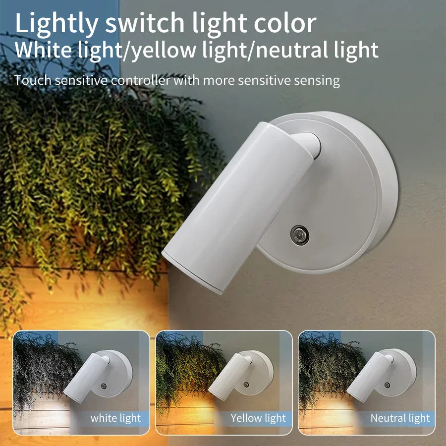 Lámpara de pared LED magnética recargable táctil regulable sin cables para mesita de noche