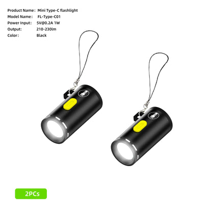 Mini Type-C LED Flashlight | Rechargeable Portable Keychain Light