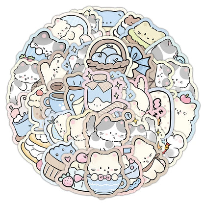 50 Cute Kitten Graffiti Stickers for DIY Decoration | Lazy Cat Vinyl Decal Pack