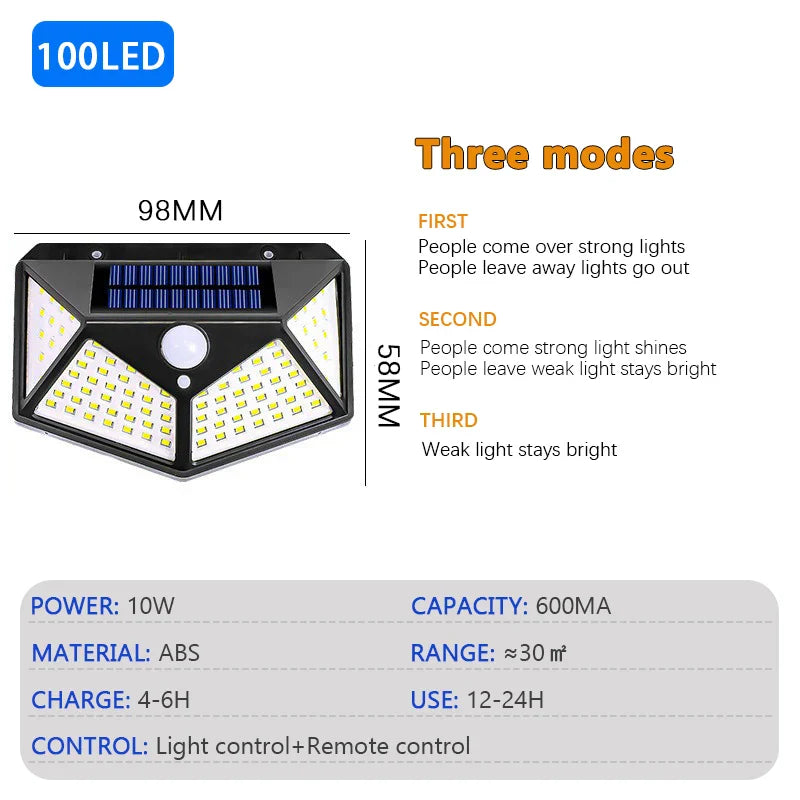 100 LED Solar Motion Sensor Light | Waterproof Outdoor Wall Lamp for Yard Security