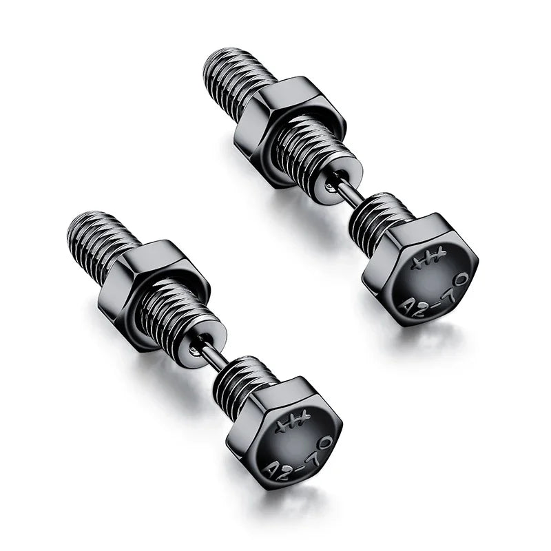 Gothic Stud Earrings Set | Unisex Stainless Steel Punk Screw Earrings