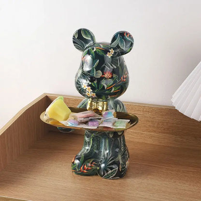 26cm Graffiti Abstract Resin Standing Bear Storage Statue Cute Animal Organizer Desk Decor Holder Gift for Home Office Ornament