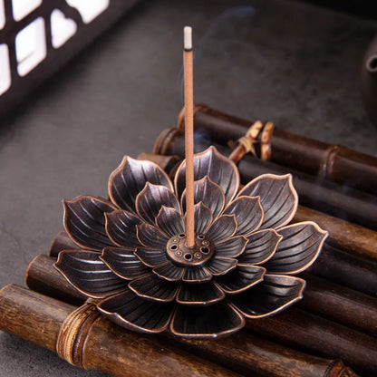 Lotus Incense Burner Stick Holder | Alloy Buddhism Meditation Decor