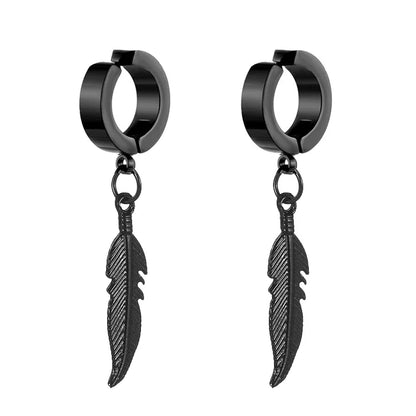 Cross Feather Stud Earrings Set | Unisex Stainless Steel Punk Jewelry