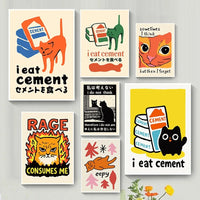 Affiches drôles de mèmes de chats, bande dessinée japonaise de chat, art de la culture des mèmes Internet, impression sur toile, décoration moderne de salon, chambre à coucher, cadeau