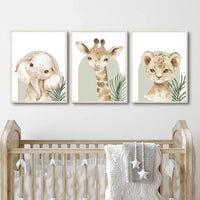 Cuadro Nórdico Moderno con Estampados de Animales Lindos Elefante Jirafa Gato, Lienzo, Póster para Sala de Estar, Sala de Juegos, Habitación de Niños, Decoración del Hogar