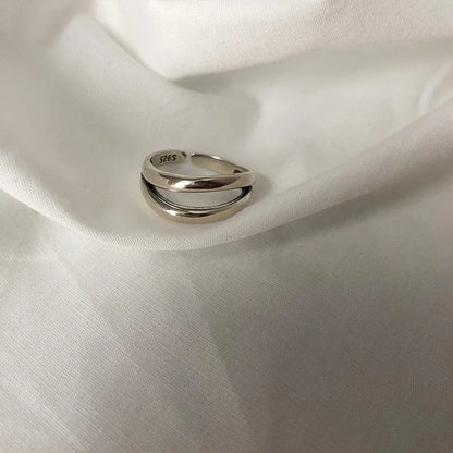 925 Sterling Silver Cross Hollow Ring | Unisex Geometric Chain Ring