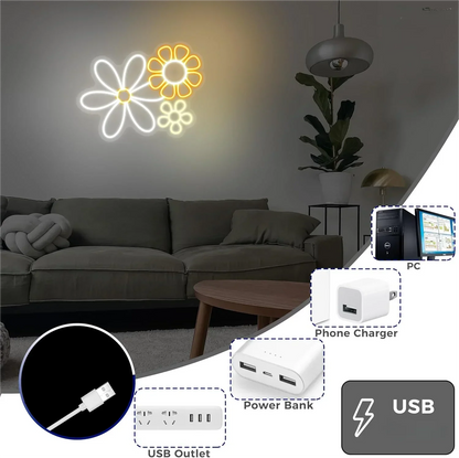 Enseigne néon fleur, Lumière néon LED pour Décoration Murale Chambre, Club, Fête, Cadeaux Saint-Valentin, Anniversaire pour Fille, Alimentation USB