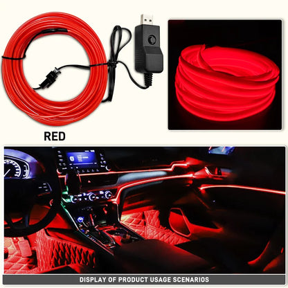 Car Interior EL Wire Neon Strip Lights | DIY Flexible Atmosphere LED Lamp for Dashboard