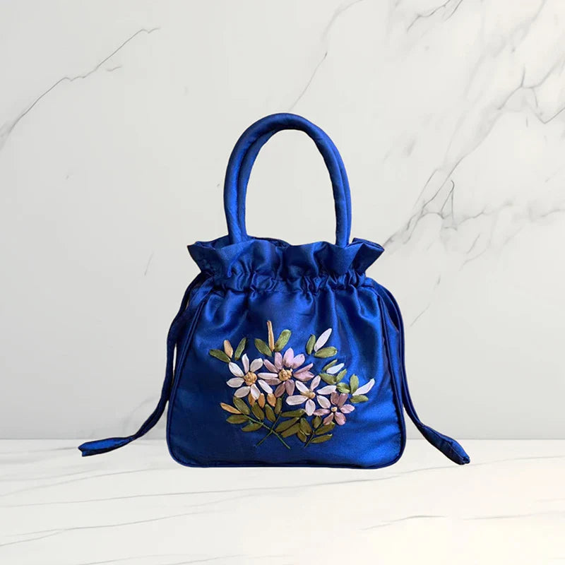 ZTBBAO Embroidered Flower Bucket Bag | Small Top Handle Handbag for Women