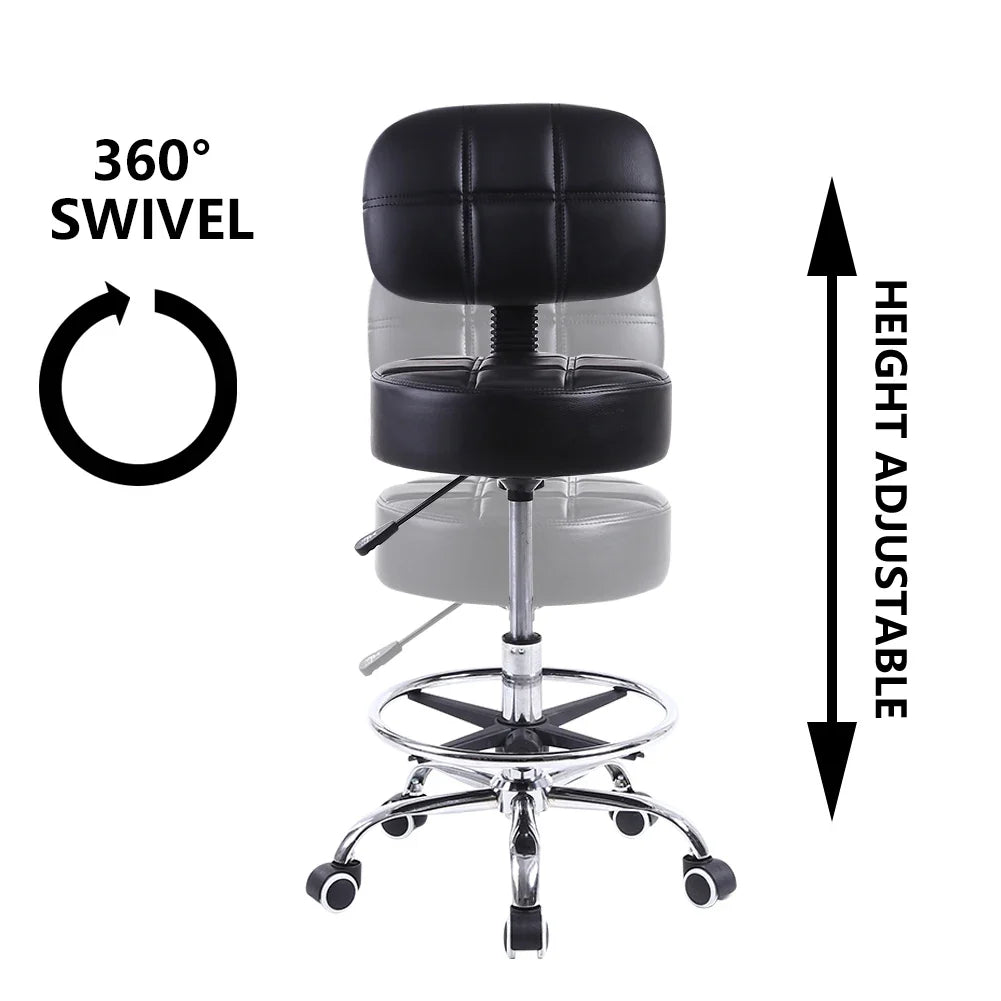 Swivel Rolling Stool PU Leather Height Adjustable Drafting Task Chair with Back