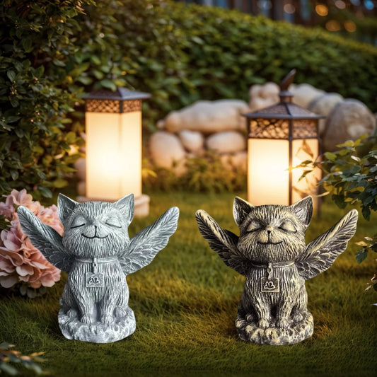 1 Exquise figurine de chat ange fantastique avec des ailes, ajoutant une touche onirique à la maison et créant une atmosphère de conte de fées mystérieuse