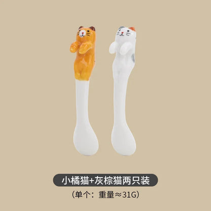 Ins Ceramic Coffee Mug Hanging Ear Mixing Scoop Ice Cream Dessert Scoop Hand-painted Three-dimensional Cat Hanging Scoop