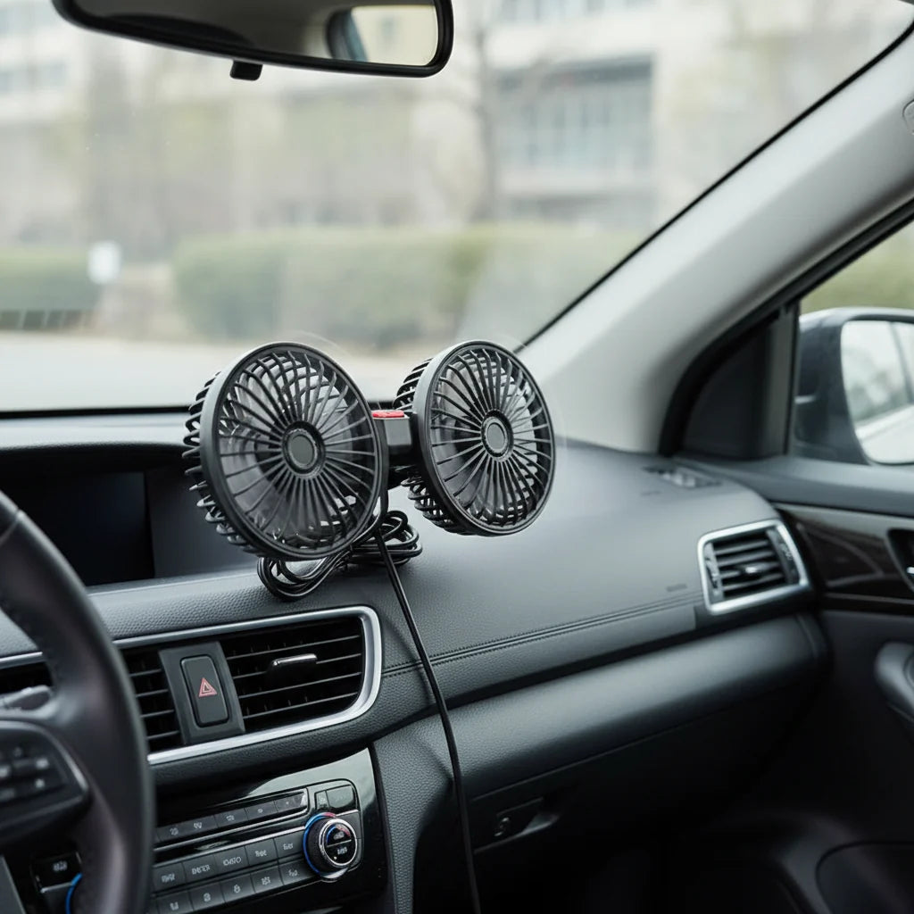 Portable Dual-Head USB Fan for Car with 360° Rotation & 3 Speed Settings for Ultimate Comfort