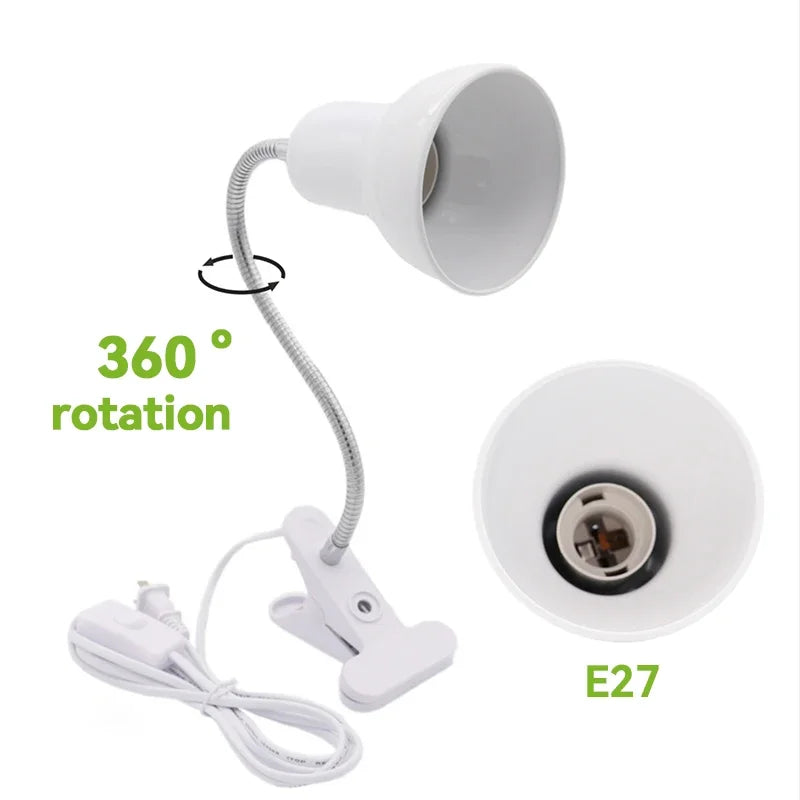 E27 Clip Desk Lamp Adjustable Gooseneck Clamp Light for Bedside Bookshelf
