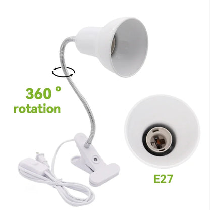 E27 Clip Desk Lamp Adjustable Gooseneck Clamp Light for Bedside Bookshelf