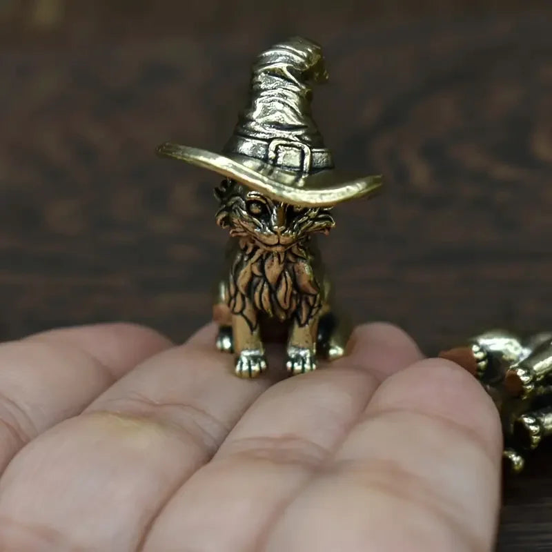 Statue de chat hibou en cuivre et laiton massif, ornements créatifs d'animaux de bureau, décoration de maison, collection, ornement mignon