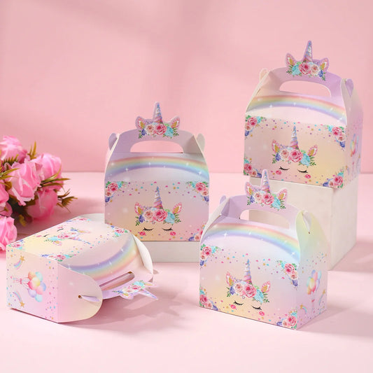 Cajas de regalo de unicornio, decoración de fiesta de cumpleaños, cajas de recuerdo de fiesta de unicornio para niños, suministros de decoración de fiesta de cumpleaños para baby shower