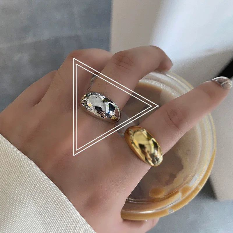 VENTFILLE 925 Sterling Silver Arched Wide Geometric Punk Ring | Asymmetric Cocktail Jewelry