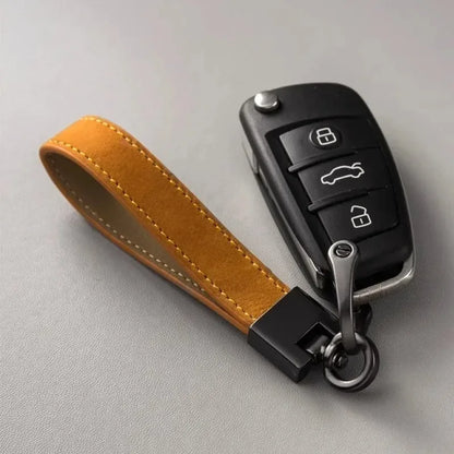 Luxury Genuine Leather Car Keychain | Pure Color Key Ring with Metal Buckle